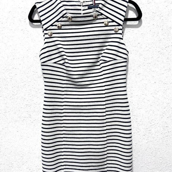 Tommy Hilfiger Black and White Sheath Midi Dress 2 - Picture 4 of 7